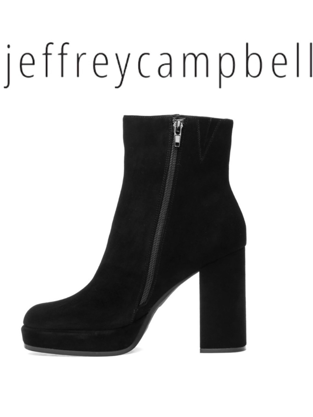 JEFFREY CAMPBELL Spaced Block Heel Black Suede Platform Bootie  |  Size 8